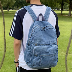 Hnewly  Denim Vintage Backpack Women Shoulder Bag  Large Capacity Jeans School Bag Female Daily Backpack Simple Laptop Backpack