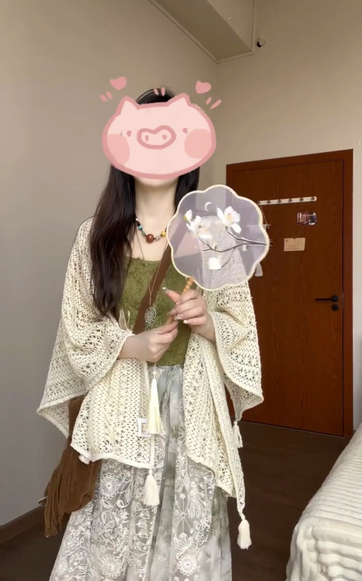 Hnewly Lace Shawl Cardigan Bohemian Tassel Hollowed Out Loose Apricot Top For Women's Summer Vacation Style Sun Protection Cover