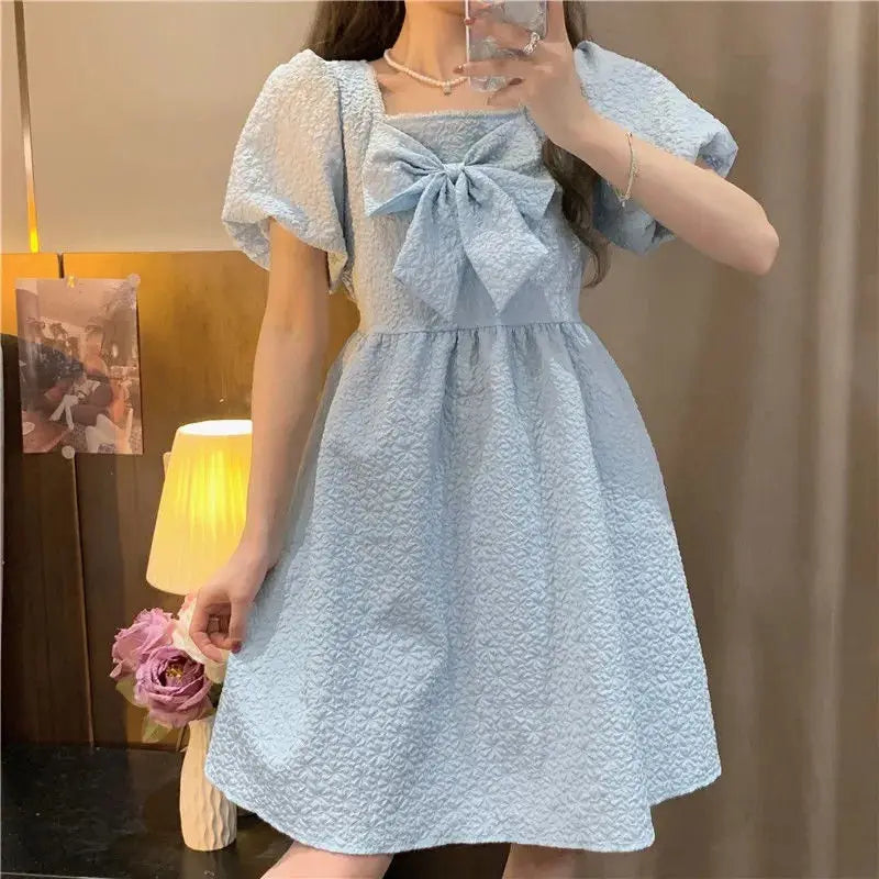 Hnewly DRESS TO IMPRESS Casual Puff Sleeve Fairy Dress White Women's Dresses High Quality Cute Kawaii Fashion Preppy Loose Y2k Fairy Grunge Baby Doll