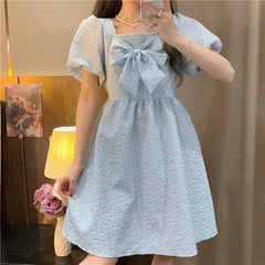 Hnewly DRESS TO IMPRESS Casual Puff Sleeve Fairy Dress White Women's Dresses High Quality Cute Kawaii Fashion Preppy Loose Y2k Fairy Grunge Baby Doll