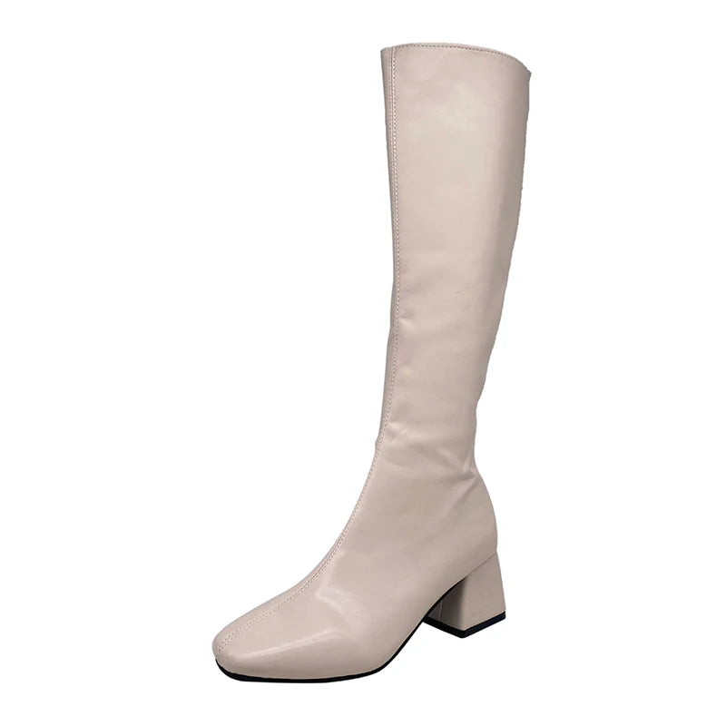 Hnewly Knee-length Boots Women Women's Rubber Shoes Sexy Square Heel Thigh High Heels Luxury Winter Heeled Booties Black