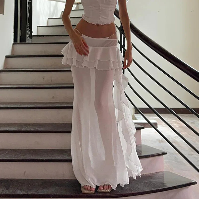 Hnewly Summer Perspective Sexy Lotus Leaf Edge Splicing Long Dress