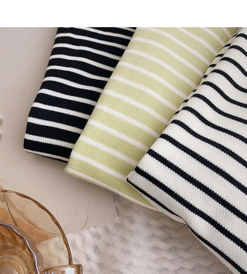 Hnewly  Classic Black White Striped Sweatshirts Casual Loose Turn-down Collar  Women's Spring 2025 New Korean Long Sleeve T-shirt Top