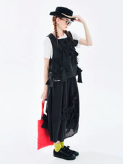 Hnewly  Summer New Artistic Black Bow Hoodie Square Neck Tank Top for Women 244691