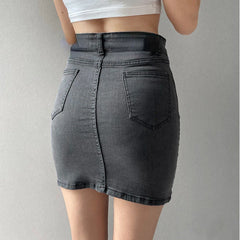 Hnewly Skirts Women America Vintage High Waist Stretchy Bodycon Slim A-line Mini Sexy Denim Jupe Fashion Harajuku Simple Casual Ladies