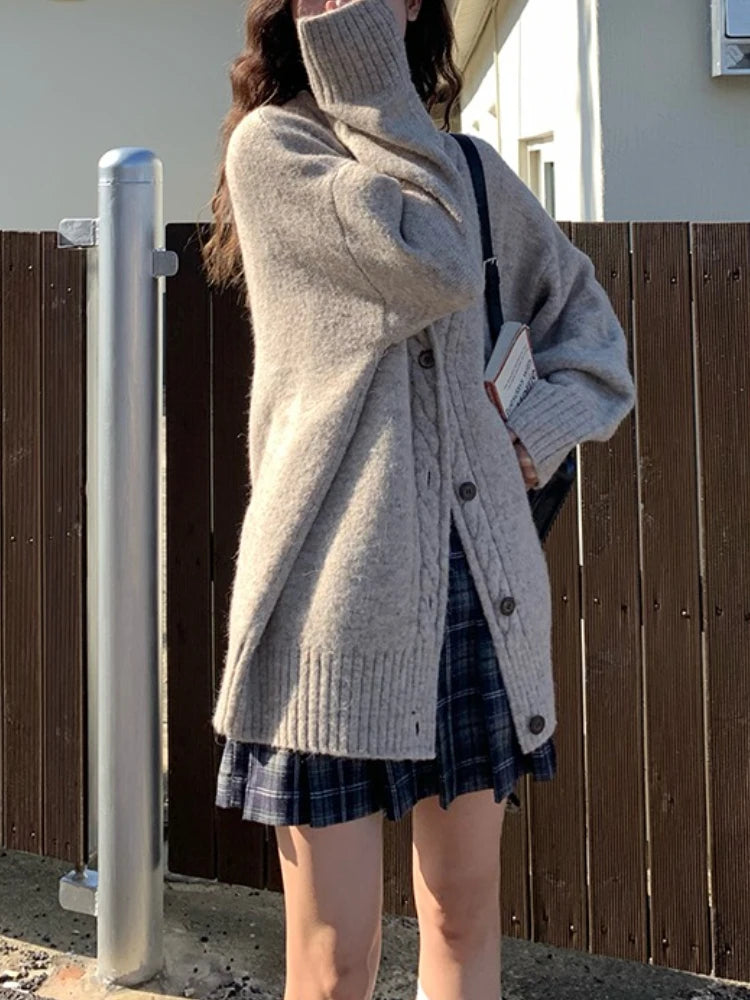 Hnewly  Slouchy Knit Cardigan Sweater for Women Comfy Cable-knit Button Up Sweater Jacket Female Autumn Winter Vintage Outfit