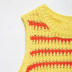 Hnewly  Dopamine Contrast Stripe Knitte Vest Women O-neck Sleeveless Irregular Hem Short Top Summer Casual Sweet Office Lady Outfit