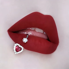 Lunivop  1Pc Trendy Sweet Cool Style Stainless Steel 1.2mm Sparkly Heart Zircon Inlaid C-Ring Lip Stud for Cool Girls Body Piercing Gift