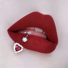 Hnewly  1Pc Trendy Sweet Cool Style Stainless Steel 1.2mm Sparkly Heart Zircon Inlaid C-Ring Lip Stud for Cool Girls Body Piercing Gift