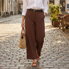 Hnewly  Women Chic Fashion Office Wear Straight Pants With Belt Vintage High Waist Zipper Female Trousers Mujer