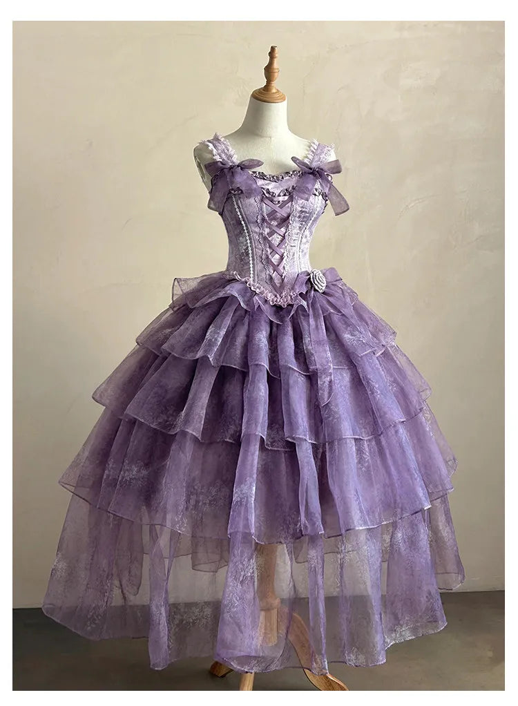 Hnewly  Original Purple Fairy Style Lolita Long Dresses Summer Princess Birthday Party Evening Dress Ball Gown Lady Sweet Elegngt Dress