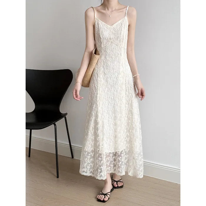 Hnewly  French Suspender Dress Children's Summer New Temperament Early Spring Lace  the dress black dress white dress