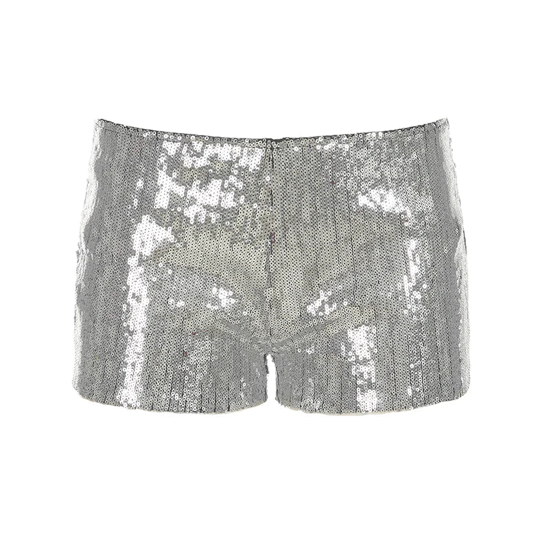 Hnewly Party Style Skinny Sequin Shorts Solid Low Rise Slim-fitting Short Pants for Women y2k Aesthetic Streetwear Shorts Summer