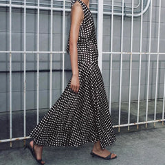 Hnewly  Black Polka Dot Bridesmaid Dress Sexy V Neck Backless Casual a Line Skirt Long Neck Hanging Dress Elegant Fashionable Summer...