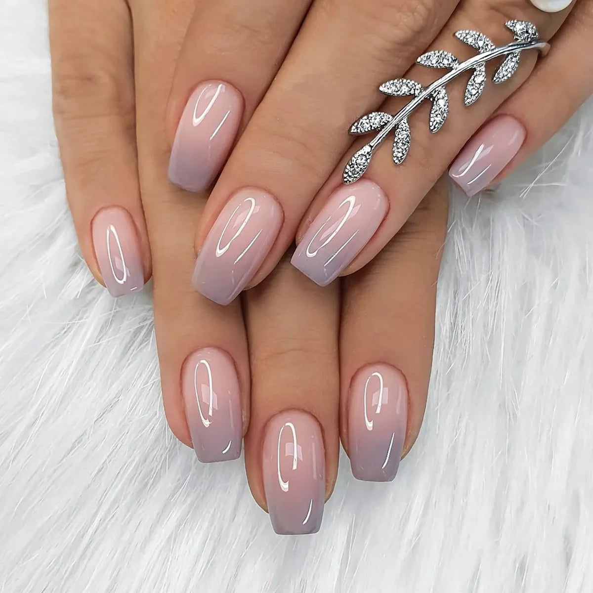 Hnewly 24Pcs Wearable French Fake Nails with Glue Simple Square Head False Nails White Edge Design Short Full Cover Nails Set Press On