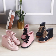 Lunivop  Fashionable Low-Top Women's Rain Boots Short Sock-Length Solid Color Lace-Up Waterproof Rubber Shoes Wholesale