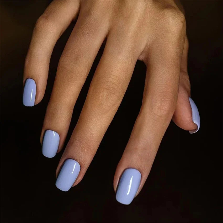 Hnewly 24pcs Artificial Nail Art Fake Nails Full Coverage Removable Ballet Short Press On Nails tips Chips Waterproof Solid Colour set