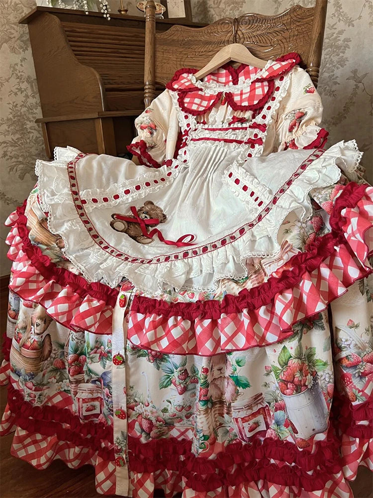 Hnewly  Graceful Lady Cute Sweet Girl Japanese Original Lolita Dress Pastoral Style OP Princess Dress Doll Collar Princess Dresses