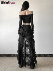 Hnewly  Women Skirts Chic Irregular Hem Multi-Layered Ruffles Lace Patchwork Summer Trend Skinny Versatile Bottoms