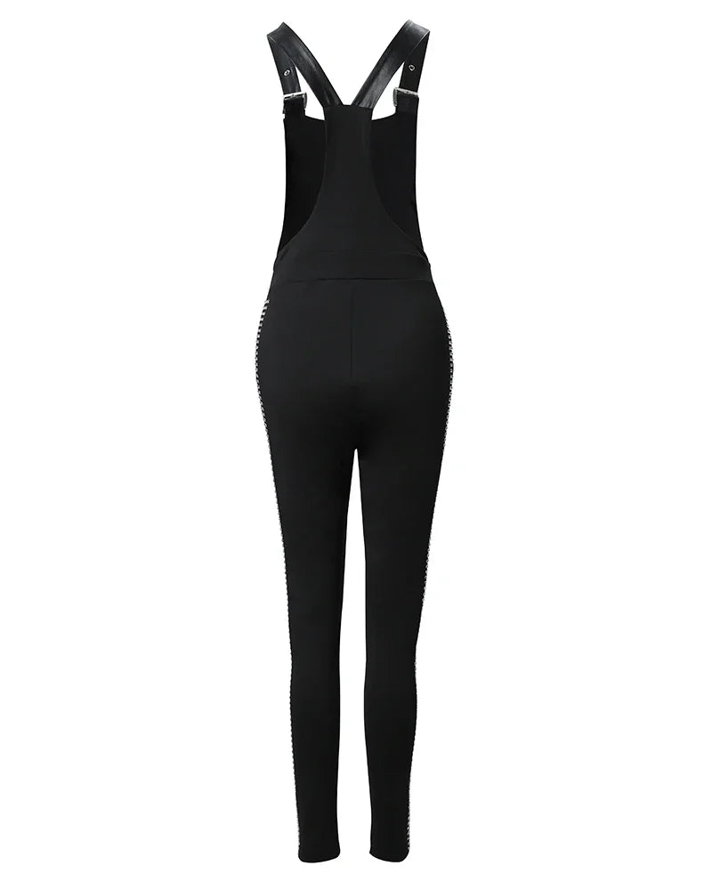Hnewly Summer Rhinestone Decor Buckled Suspender Jumpsuit Women Long Jumpsuits Elegant New Fashion Woman Casual Daily Clothing