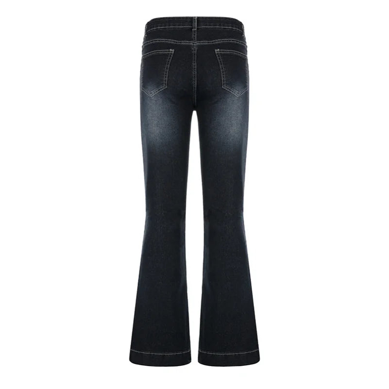 Hnewly New Flare Jeans Women's Low Waist Trousers Vintage Aesthetic Denim Pants Streetwear Mom Casual Korean Fashion Y2k  Jeans