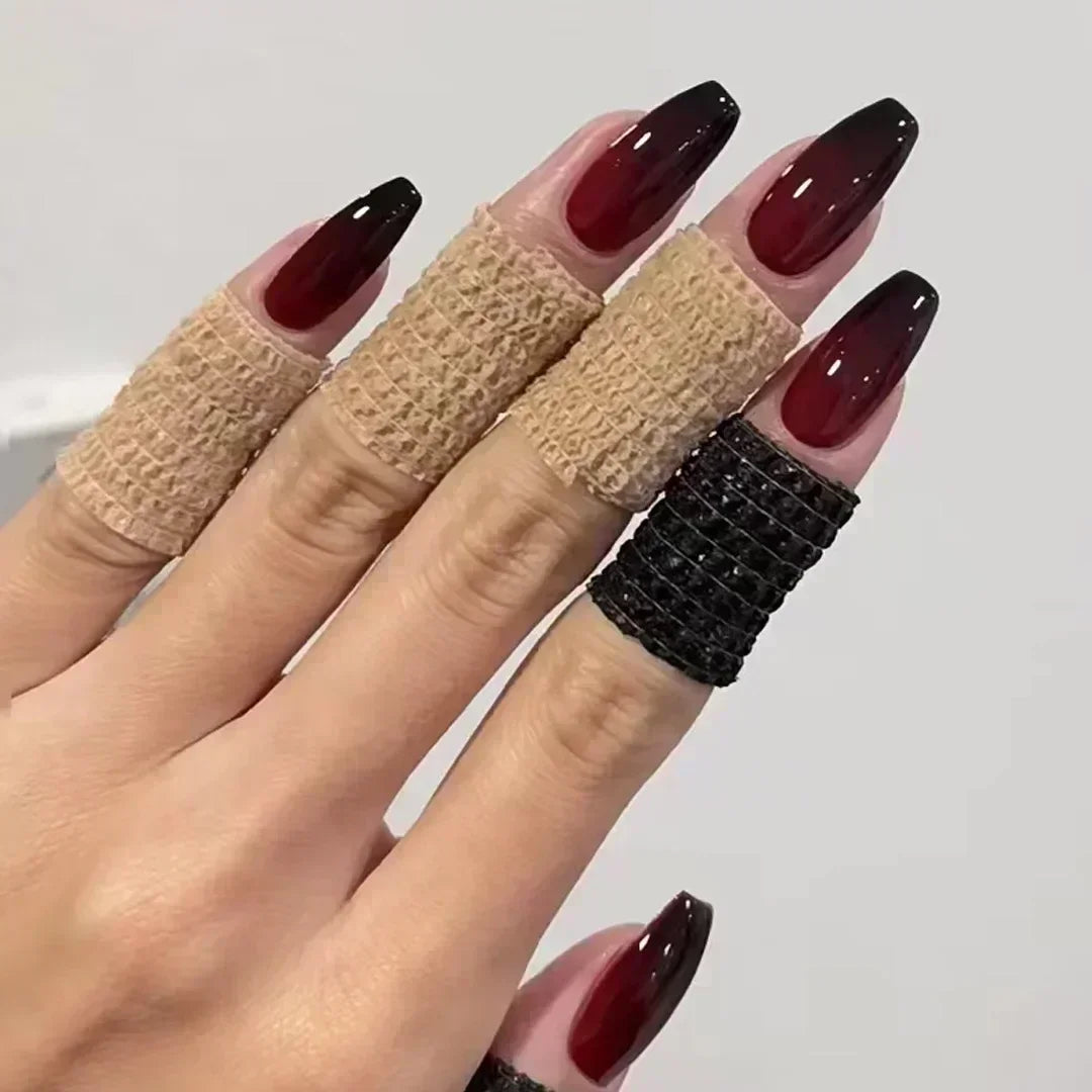 Hnewly 24pcs/Box Long Coffin False Nails Art Rose with Glue Wearable Nude Pink White Color Jelly Nails Tips Full Cover Press On Nails