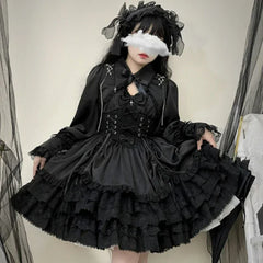 Hnewly Japanese Victorian Gothic Lolita Dress Women Punk Style Sweet Lace Bow Eveing Party Dresses Harajuku Y2k Cosplay Princess Dress