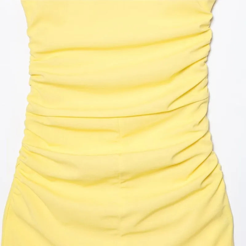 Hnewly   Slim Fit Slit Asymmetric Long Dress Fashion Slanted Shoulder Party Dress 2025 New Elegant Chic Yellow Tight Vestidos