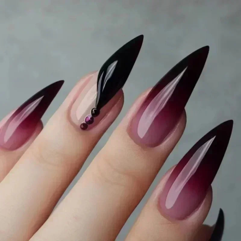 Hnewly 24Pcs French Almond False Nails Glitter with Rhinestones Wearable Fake Nails Artificial Simple Full Cover Press on Nails Tips