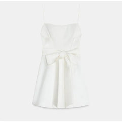 Hnewly  Sexy Satin Bow Short Sling Dress Women Sleeveless Backless A-line Female Party Dresses Autumn Lady Solid Ball Gowns