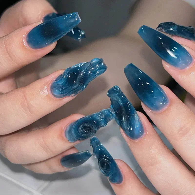 Hnewly 24Pcs False Nails French Gradient Ballet Fake Nails Press on Nails Black Heart Rhinestone Design Glitter Full Cover Nail Tips