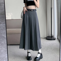 Hnewly  Black Gray High Waist Jk Long Skirts Women Preppy Style with Belt Suit Pleated Skirt Woman Korean Fashion A Line Midi Skirt