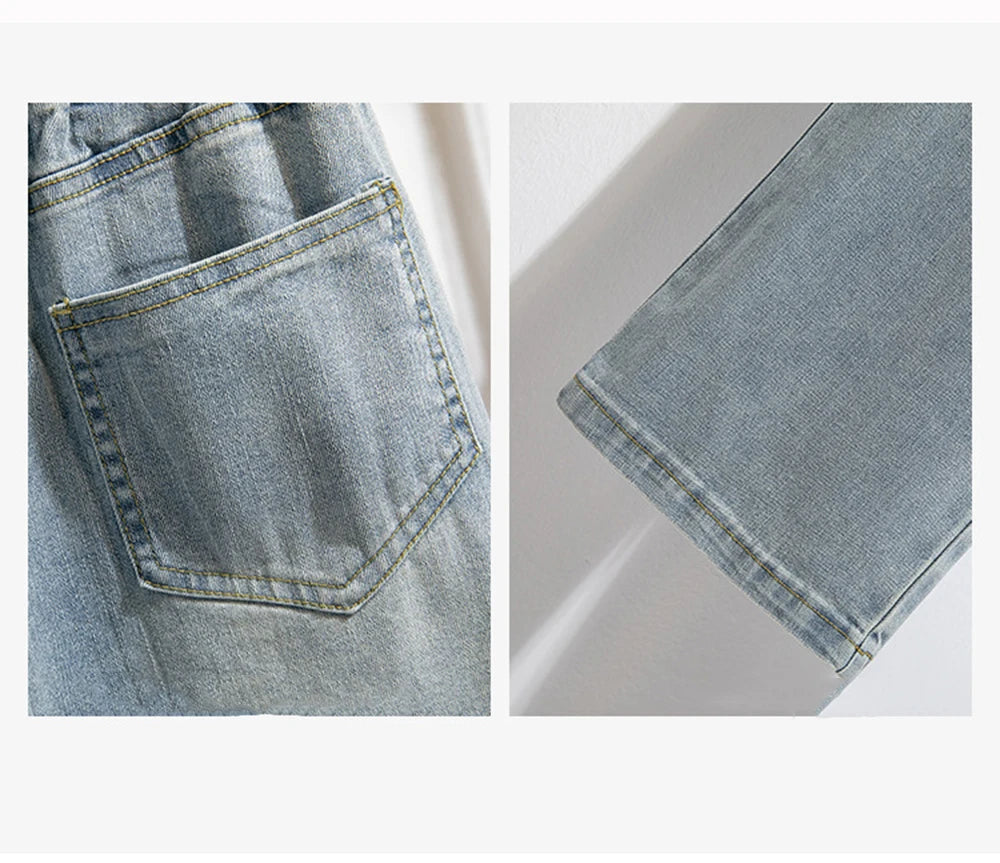 Hnewly XL-5XL Oversize Jeans Women's High Waisted Drawstring Wide Leg Denim Pants 2025 New Spring Autumn Loose Straight Leg Mop Pants