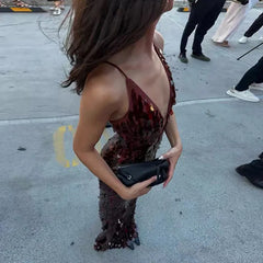 Hnewly  Sequins Spaghetti Straps Women's Long Maxi Dress Sleeveless Backless High Waist Sexy Evening Birthday Party Gown