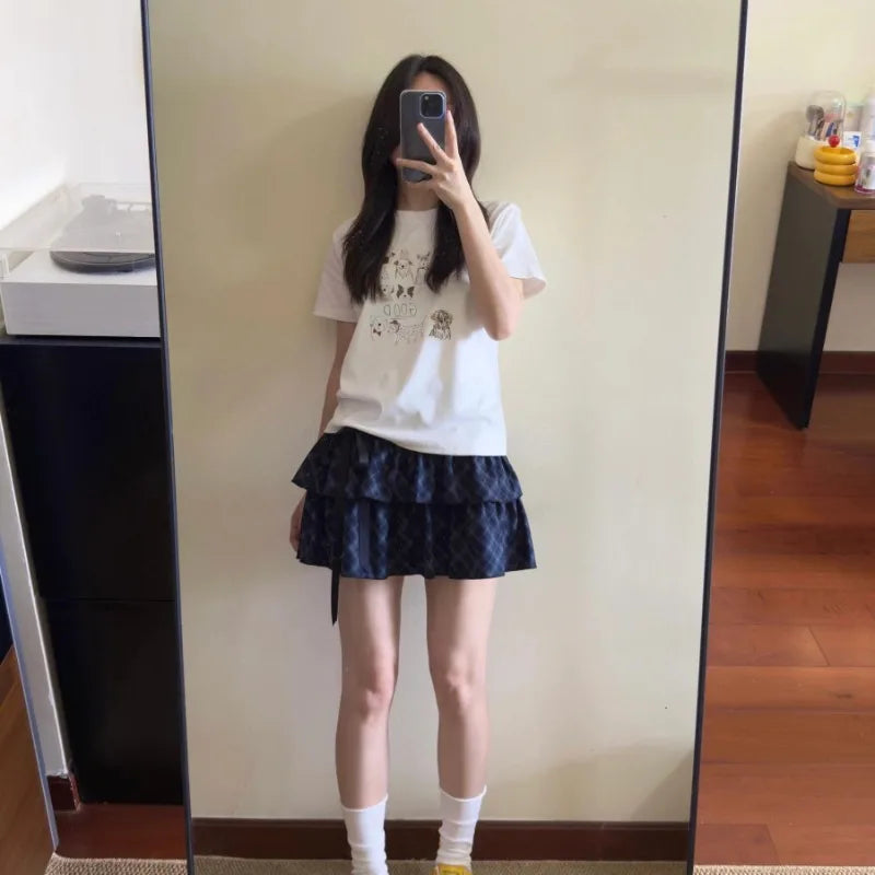 Hnewly  Funny T Shirts Women Cartoon Printed 2025 Summer Fashion Sweet O Neck Short Sleeve Loose Y2k Tops Female Casual Tshirt