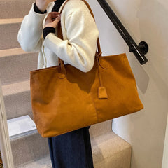 Lunivop  Large Capacity Faux Suede Shoulder Bags Solid Simple Big Handbags Women Elegant Retro Female Bags New In Casual Totes
