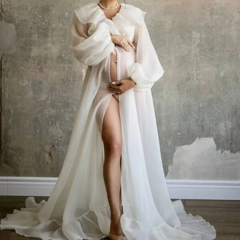 Hnewly  See Through Sexy Maternity Photoshoot Dresses V-neck Organza Pregnant Women Photography Props Gowns Bathrobe