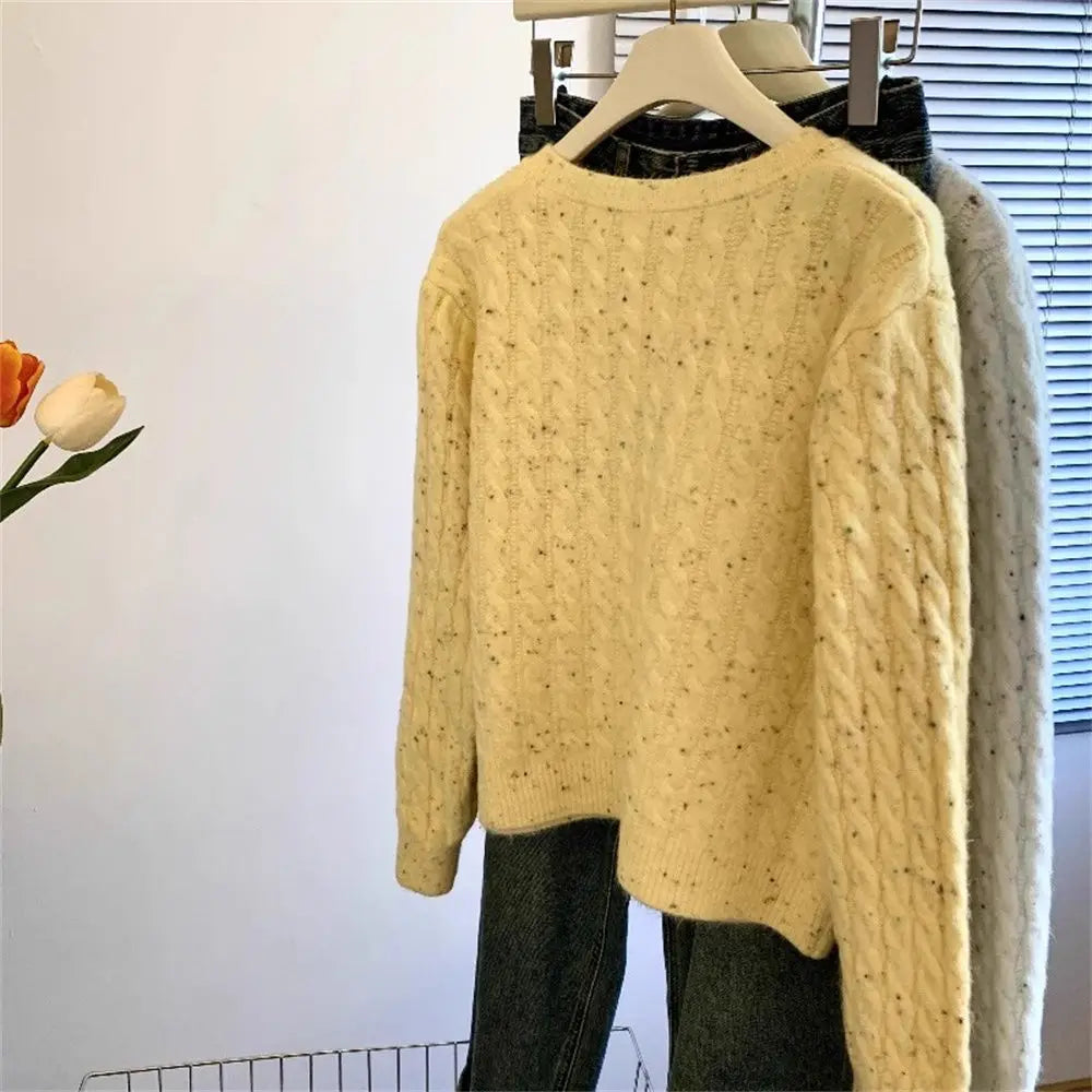 Hnewly  Korean Cartoon Embroidered Sweater Women Spring  Autumn New Soft Long Sleeved Knitted Cardigan O-neck Single Breasted Top