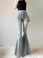 Hnewly  High Waist Flare Jeans Women Vintage American Style Wide Leg Denim Pants Spring Autumn New Raw Hem Mermaid Trousers Streetwear