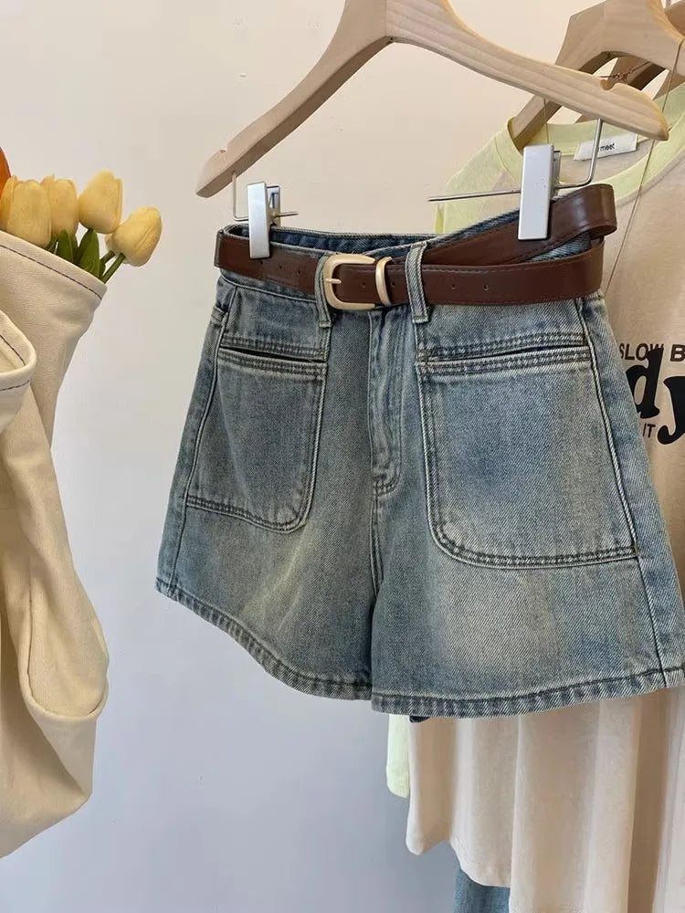 Hnewly  Retro Denim Shorts for Women's Summer New High Waisted Loose Wide leg Short Pants Fashion A-line Hotpants Oversized S-5XL