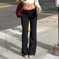 Hnewly Trousers Striped Slim Fit Fashion Pants Low Rise Form Fitting Casual Trousers For Street Style womens wide leg trousers tall