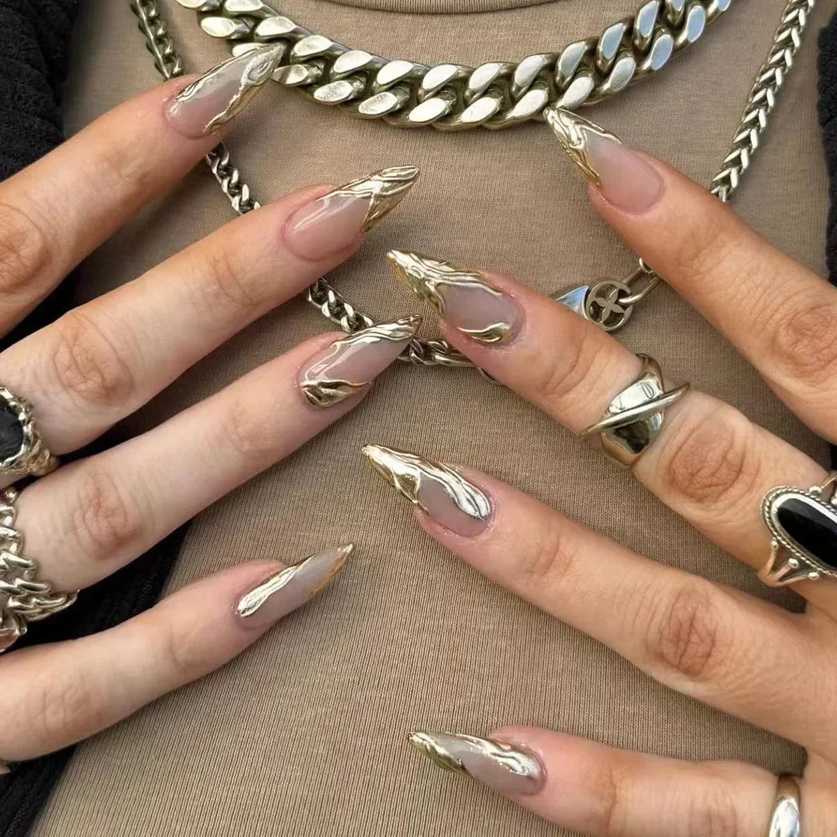 Hnewly 24Pcs White Almond False Nails Ballet with French Design Wearable Fake Nails Gradient Simple Full Cover Press on Nail Tips Art