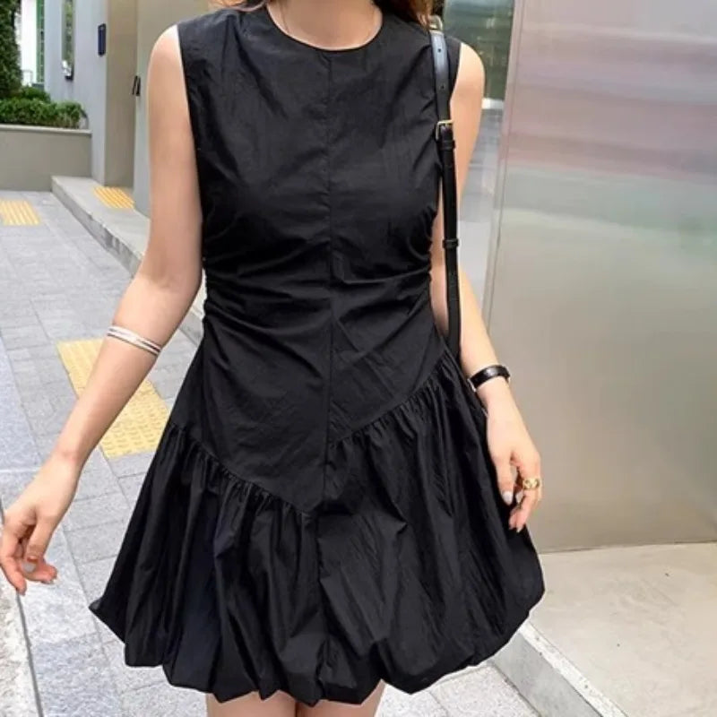 Hnewly  Bud Dresses Women Solid Sleeveless Spring Summer Vintage Vestidos Mujer Korean Fashion Chic Elegant Mini Dress