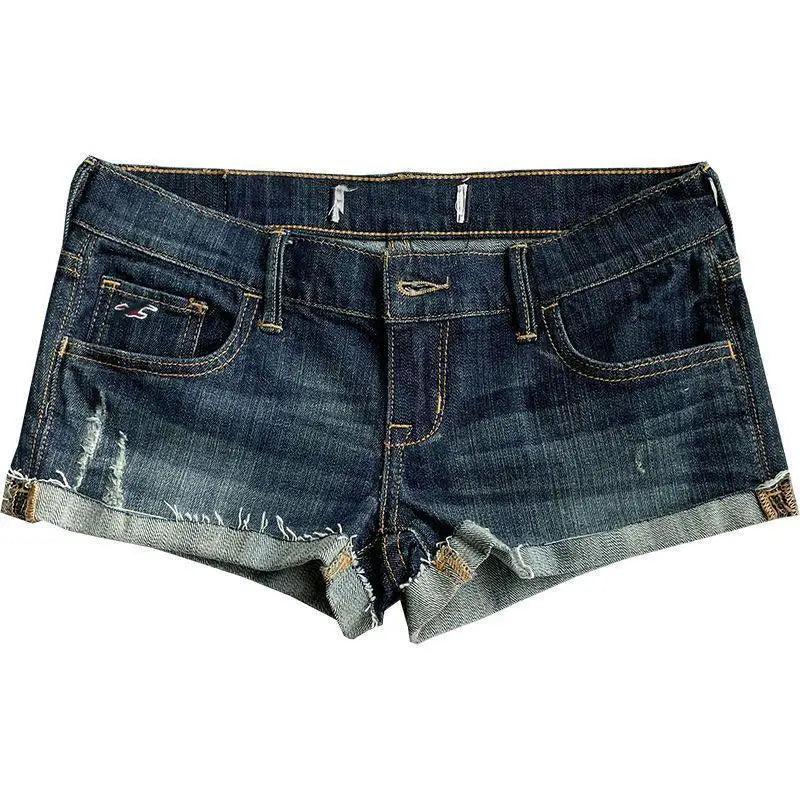 Hnewly Women's Low Rise Elastic Tight Curled Denim Shorts Summer New Hot Girl Street Casual Hip Wrap Sexy Mini Shorts Female