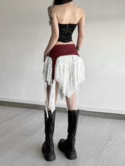 Hnewly  Y2k Aesthetic Irregular Lace Mini Skirts Women High Waist Patchwork See Through Skirt Harajuku A-Line Grunge Fairy Faldas