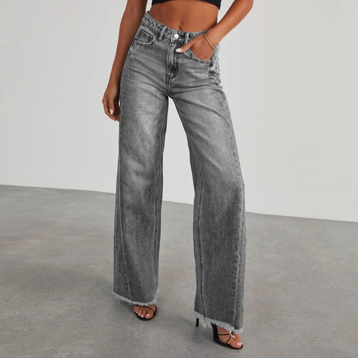 Hnewly  High-waisted Straight-leg Furred Jeans, Women's New Fashion High-waisted Wide-leg Pants Jeans,spring and Autumn for Women Y2k