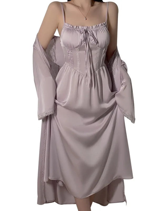 Hnewly Summer Fashion Women's Clothing Long British Style Lace Pattern Tie up New Silk Patchwork Long Sleeved Elegant Dress