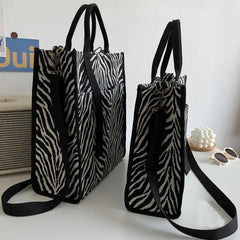 Hnewly  Woman's Handbag New Trend Large Capacity Zebra Striped Adjustable Shoulder Strap Bag Canvas Tote Fashion Shopping Bags