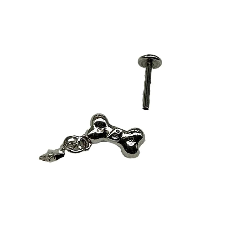 Hnewly  1Pc Trendy Y2K Stainless Steel Bone Chain Star Stud Earrings 1.2mm Tongue Ring Punk Piercing Jewelry Gift for Women