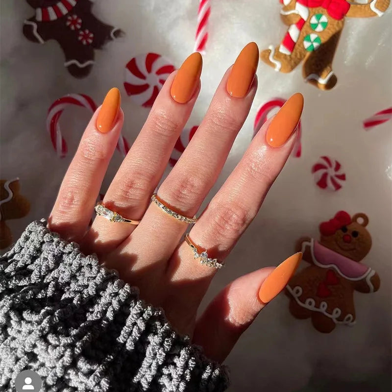Hnewly Fashion Solid Color Wearable Nail Art Nude Pink Green Purple Long Stiletto Finished False Nails Press on Nails with Glue